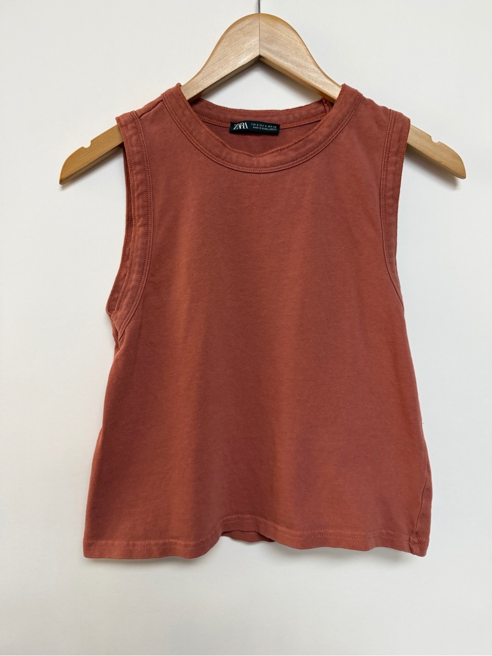 Zara 100% Cotton Muscle Tee Tank Top Pumpkin Spice Rust Small